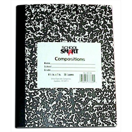 School Smart School Smart 086768 Unruled Composition Book - 100 Leaves; 9-3 & 4 x 7-1 & 2 In; 15 Lb; 200 Sheets; White Paper; Black Marble Cover 86768